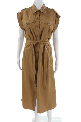 Rag & Bone Women Brown Cotton Collared Sleeveless Shirt Dress Midi Size M