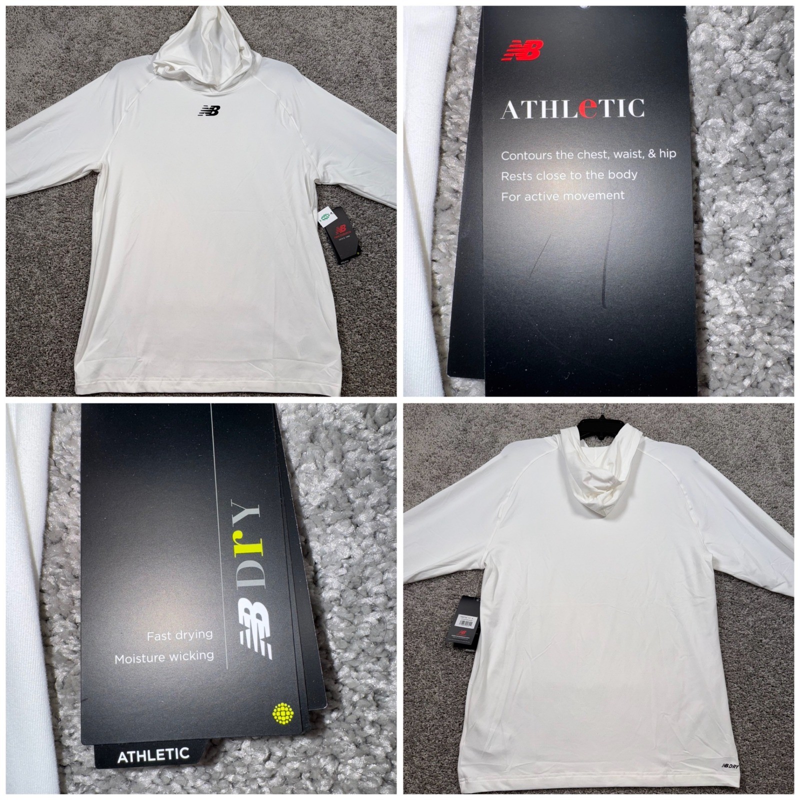 New Balance Men Athletics Hoody White NB Dry Wick Performance Hoodie Medium NEW