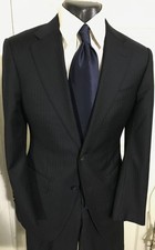 SUITSUPPLY SUPER 110'S SIZE 34/35 REG NAVY W/NAVY OVERTONRS 2 BUTTON WOOL SUIT