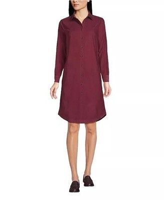 Lands End Pinwale Women's S Burgundy Corduroy Button Shirt Dress Okeo-Tex Cotton