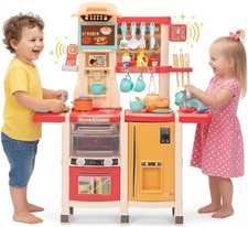 Kids Kitchen Playset 39.4" Pretend Play Kitchen for Toddlers 65pcs Pink Large Se