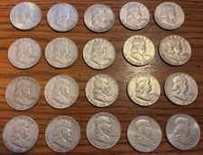 Roll of 20 (10$ Face) Franklin Half Dollars Most Earlier Dates (90% Silver)