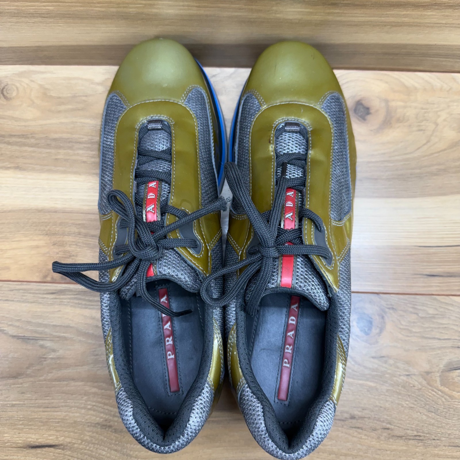 PRADA Double Cup Mens Sneakers 10.5 Green Gray Blue Low Top thumbnail 8