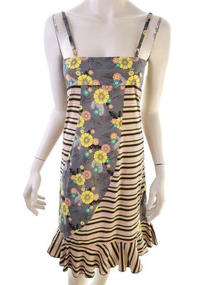 ICHI Damen Sommerkleid Gr. S Grau Baumwolle Ärmellos Knielang Quadrat-Ausschnitt