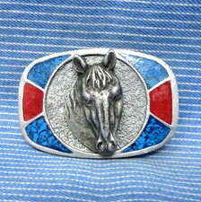 Cowboy Dress Belt Buckle Western Horse Head Southwestern Stone Inlay Vtg .CPA663
