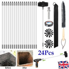 24X Chimney Sweep Set Flue Sweeping Brush & Rod Kit Soot Cleaning Rods Tools UK