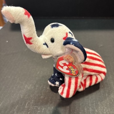 TY Beanie Baby Elephant Red White Blue Righty 2000 Republican Plush