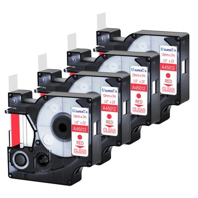 4pk 45012 DYMO D1 Red on Clear 12mm Lable Tape LabelManager 150 155