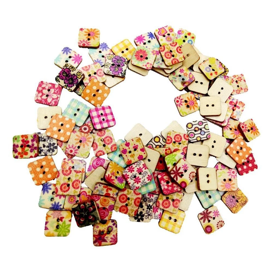 100 Mixed Wooden Square Button In Bulk Heart Buttons For - Image 2 of 3