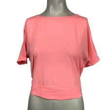 ZYIA- WOMEN'S LARGE PINK RUMOR SHORT SLEEVE OPEN BACK ACTIVE TOP SHIRT