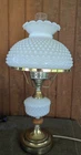 Hobnail White Milk Glass Hurricane Table Lamp Electric Key Turn Vintage 22”