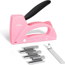 Compact Pink Staple Gun Set with Staple Remover - 1600 JT21 Staples for Easy DIY