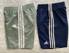 Lot of 2 - adidas 3 Stripe Athletic Shorts, Youth Medium 10-12 , Navy / Green