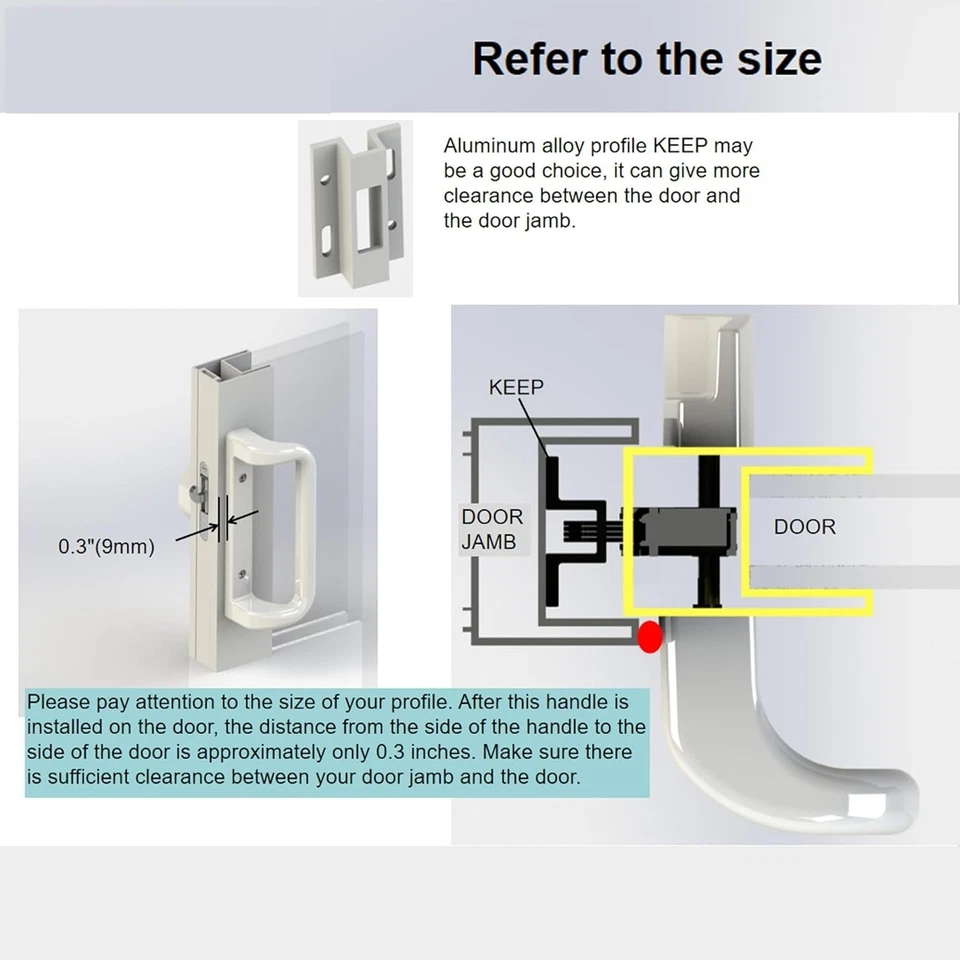 Replacement Patio Door HandleSet w/Mortise Lock White 3-15/16" Hole Spacing for - Image 3 of 4