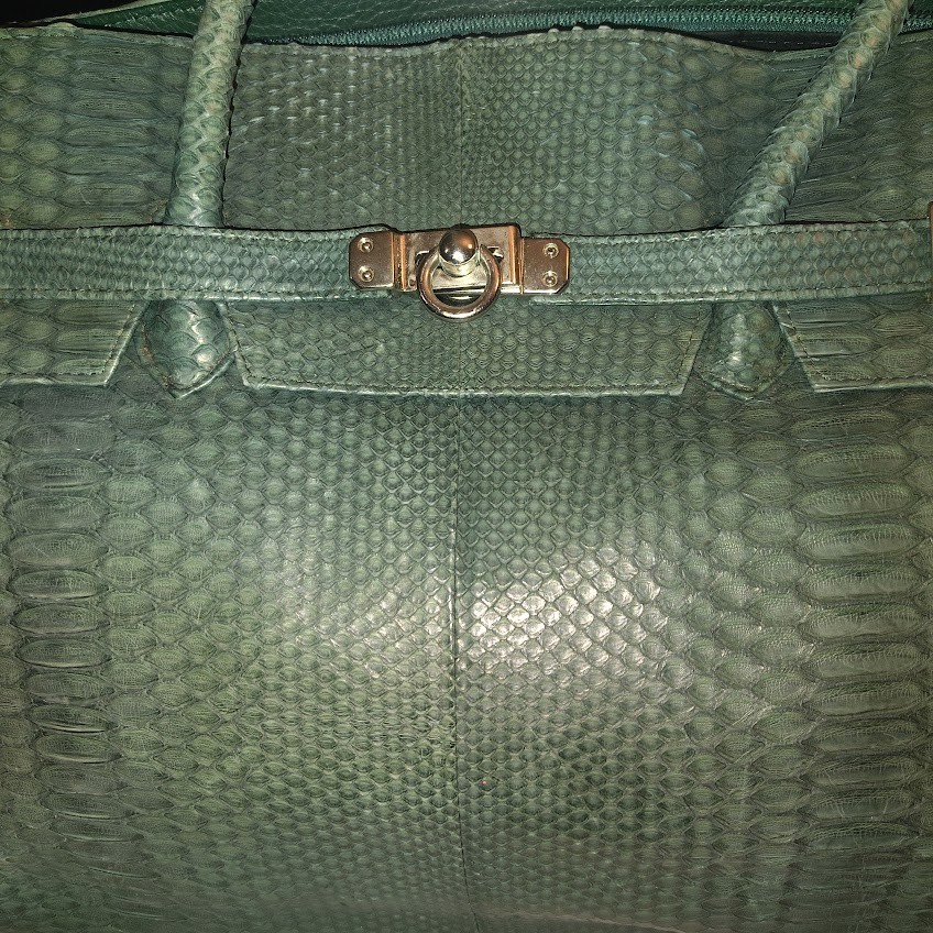 Vintage Authentic Python Snakeskin Handbag - Larg… - image 2