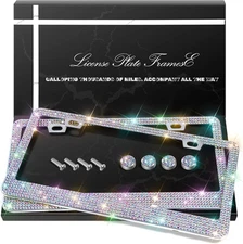 2-Piece Set of Colorful License Plate Frames with Crystal Cover (Multicolor)