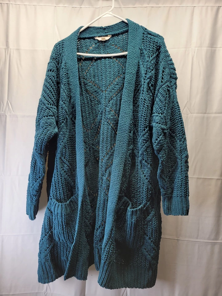 Cárdigan plumero de chenilla talla grande Terra & Sky para mujer talla 2X 20W-22W verde  Foto 2 de 4