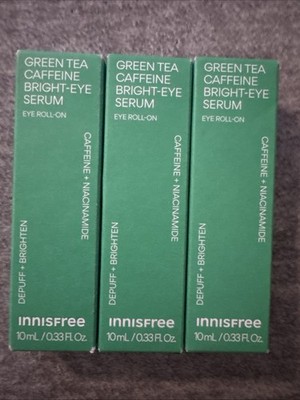 3 X Innisfree Green Tea Caffeine Bright-Eye Serum with Niacinamide, .33 oz