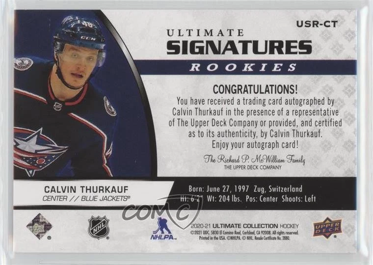 2020 Upper Deck Ultimate Collection Signatures Rookies Calvin Thurkauf Auto RC - Image 2 of 2