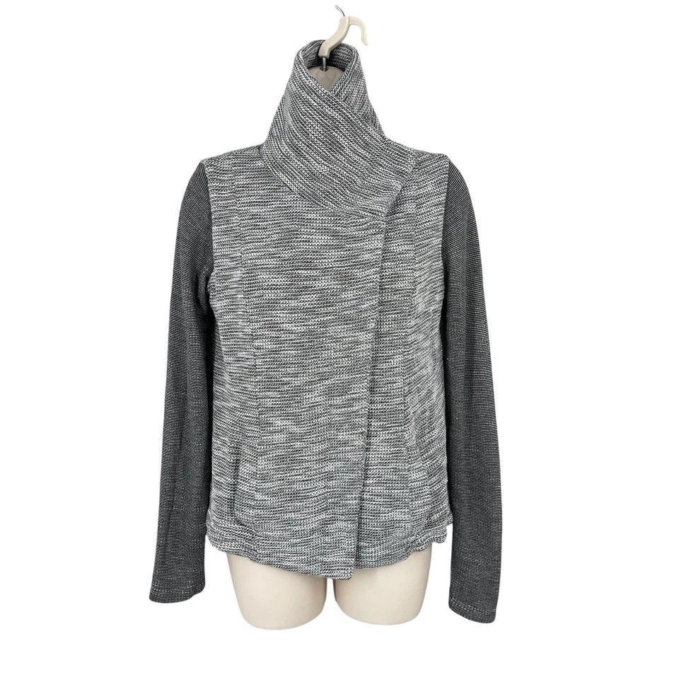 Chaqueta envolvente Beyond Yoga Preppy para mujer talla S arte jaspeado capucha asimétrica tejida EE. UU. Foto 2 de 4