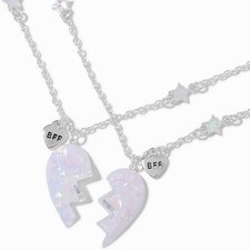 Claire  s Best Friends Iridescent Split HeartPendant Necklaces - 2 Pack new