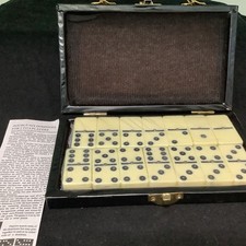 Antique Vintage 28 Piece Brass Pin Domino Set With Suitcase/Sealed Dominos NIB