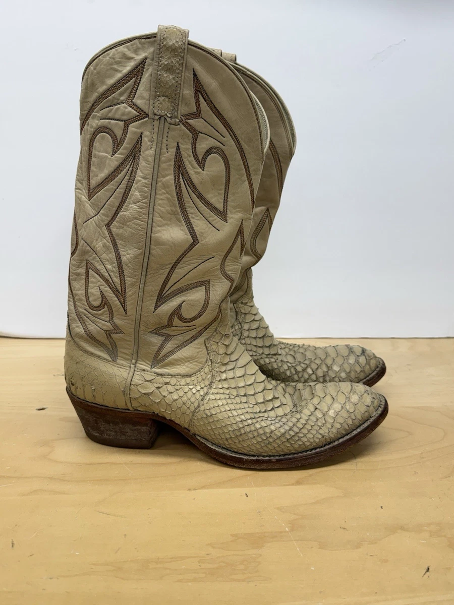 Vintage DAN POST Biege Cowboy Western Boots/Briwn Toe & Brass Heel Cap Size 12 Dan Post Western Men main image 4