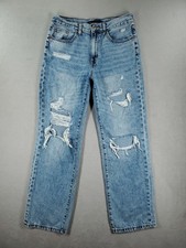 Aeropostale Jeans Womens 4 Skater Baggy Wide Leg High Rise Faded Ripped Denim