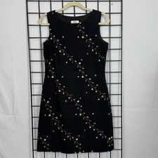 Vintage Talbots Floral Embroidered  Sheath Dress Womens 8 Black Sleeveless