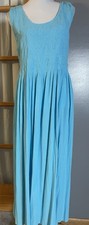 80s Serengeti Smocked Bodice Midi Dress 2X Plus Blue Crinkled Rayon Beach Boho