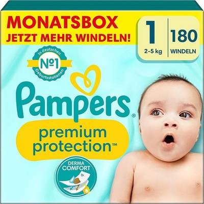 Pampers Baby Windeln Größe 1 2-5kg Premium Protection Newborn Monatbox 180 Stück