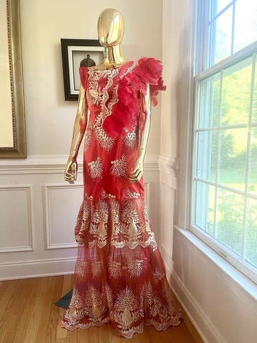 Red Lace African Long Dress, African Outfits, Nigerian Lace Dress, Lace Dress - Picture 2 of 5