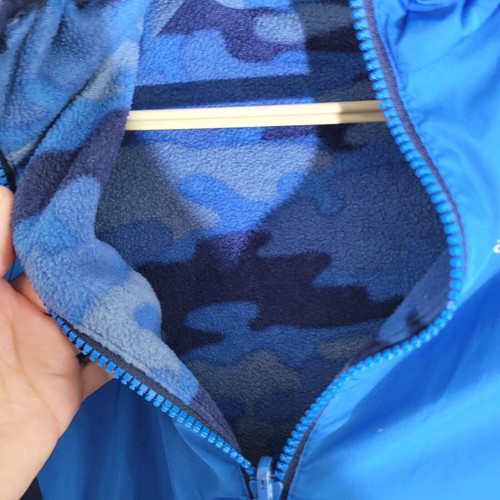 Eddie Bauer Boys Reversible Jacket Sz XS Blue to Camo Fleece Hooded Full Zip - Picture 4 of 6