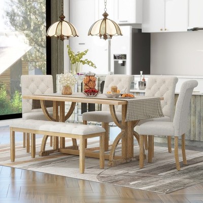 Piece Dining Table Set Wooden Dining Table w/ Chairs Bench