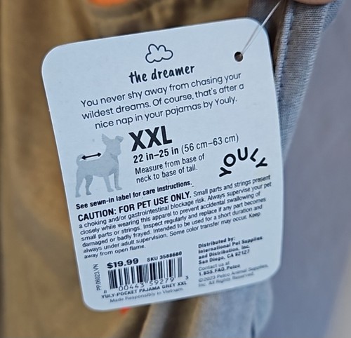 Youly The Dreamer Dog Gr. XXL Haustier grau und koralle Taschen Schlafanzug - Bild 4 von 8