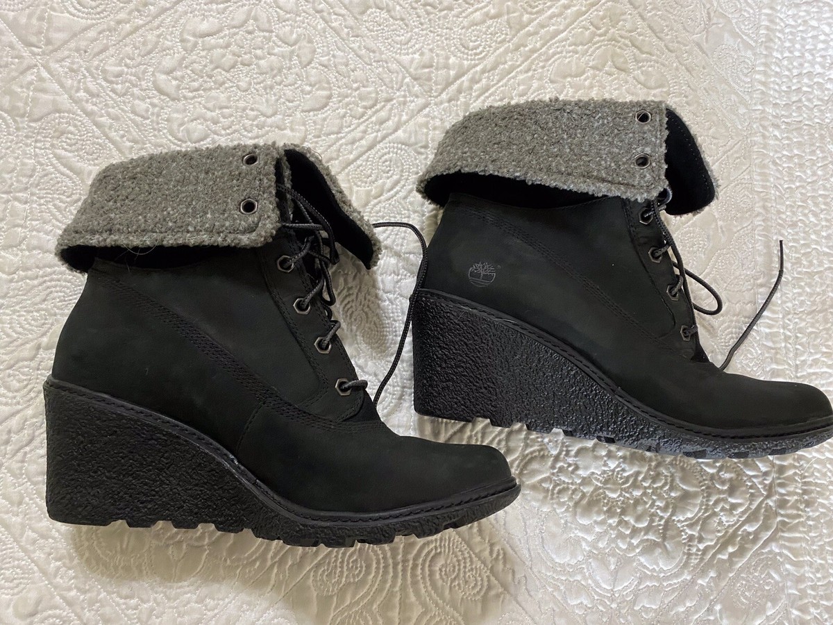 Timberland Womens Boots Earthkeepers Amston Roll Top Wedge Black