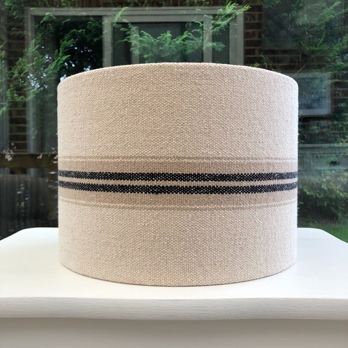 Grain sack linen lampshade black tan stripe natural oatmeal Ceiling Table Shade - Picture 2 of 97