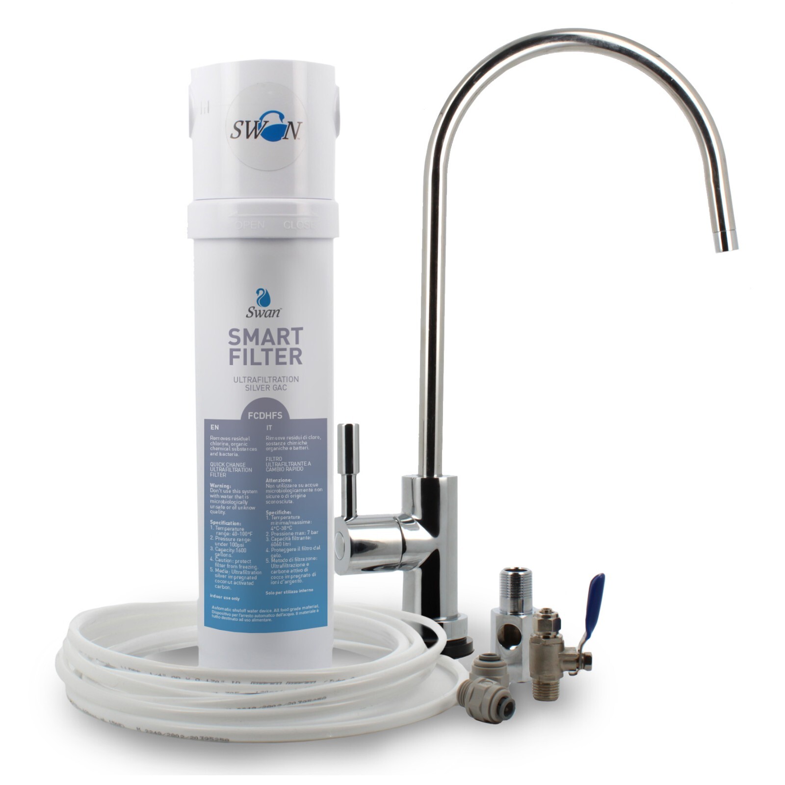 Sistema de filtro de agua bajo mesa Swan SMART eficaz contra cloro, bacterias...