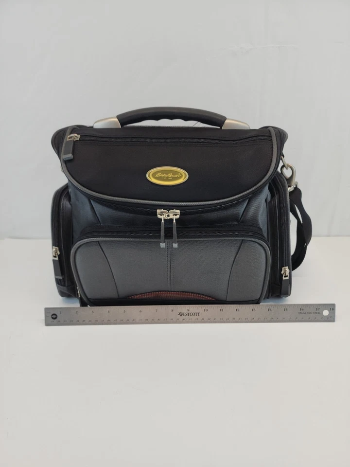 "Bolso de hombro de lona para cámara Eddie Bauer de colección negro y gris grande 14x11x10"" LIMPIO" Foto 2 de 4