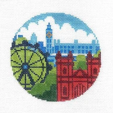 Rooftops of London handpainted 4" Needlepoint Canvas by Abigail Cecile from PLD