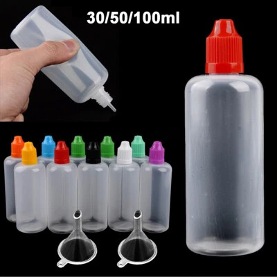 MARKENLOS 10x,30/50/100ML,Liquidflaschen,E-Zigarette,Dropper,Bottle,Tropfflaschen+Trichter