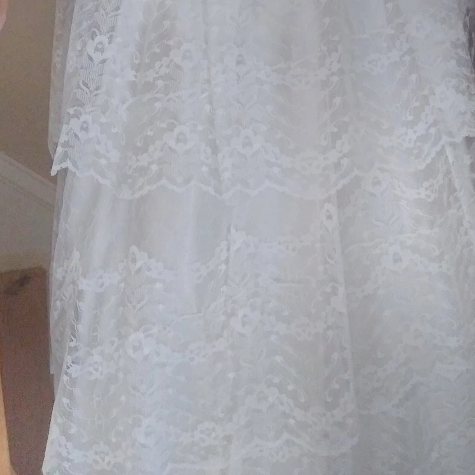 Ivory Satin and Lace Vintage Spaghetti Strap Wedding Dress with Jacket - Image 3 of 3