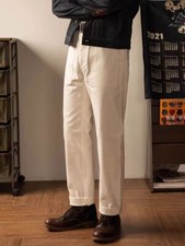 Fall Vintage High Waist Military Pants Straight Herringbone Trousers All-match