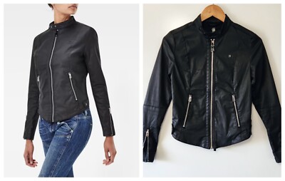 G-STAR Size XS $270 Black Chopper Biker Style Zip Jacket