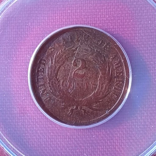 1871 P  2 cent U.S. Copper Coin ANACS Graded VG 8 . - Image 2 of 4