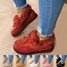 Womens Faux Fur Lined Warm Winter Moccasin Ankle Boots Ladies Slippers Shoes SzI