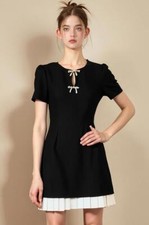 Fashion New Women's Sweet Bowknot Short Sleeve Mini Dress A line Slim Fit Dress