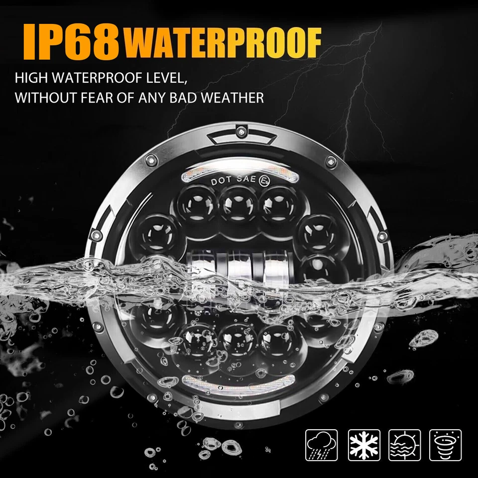 Par de faros LED proyectores redondos de 7" haz alto/bajo para Dodge Dart 64-1976 Raider Foto 3 de 4