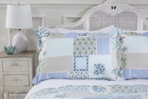 Cotswold Floral Patchwork Quilted Throw Bedspread & Pillowshams Throwover Blue - Picture 8 of 33