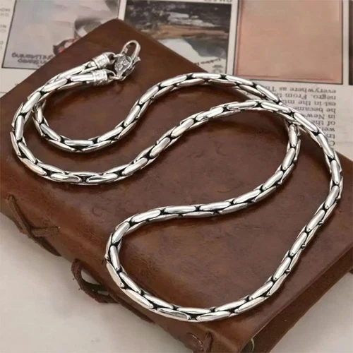 Solid 925 Sterling Silver Chain Men 5mm Bamboo Snake Necklace 21.6inch/76.5g - Picture 2 of 7
